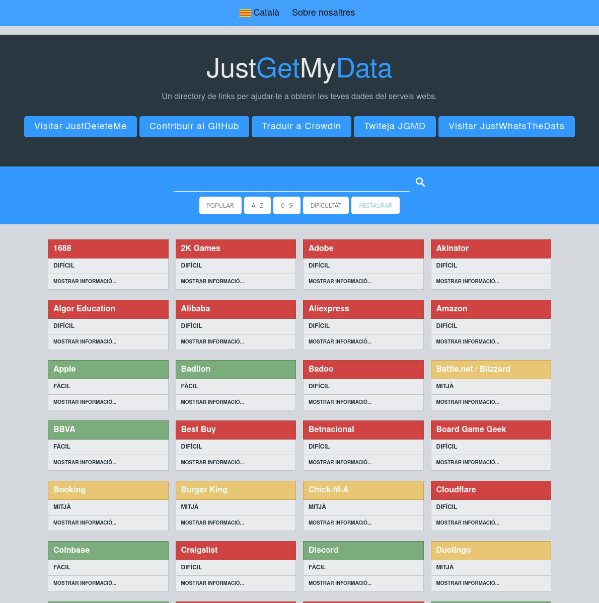 captura de la pàgina JustGetMyData