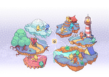 Illustration with islands with different people