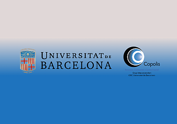 Imatge amb degradat blau i damun els logos de l'UB i Coopolis (aquest un cercle blau degradat)