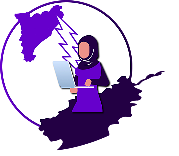 dona afgana llegint un manifest de color lila