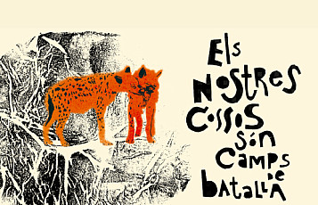 il·lustració en blanc i negre amb fons d'un bosc i el nom del cicle. a l'esquerra de color taronja dos felins que es llepen.