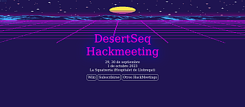 captura de la web del hackmeeting. ilustració: un cel per la nit en estels, la lluna (gif animat) i un desert amb línies de profunditat que es mou cap a l'esquerra.