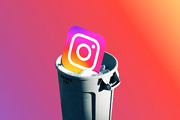 a trash bin in gray over background i pink color with the instagram logo in it 