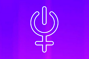 logo: símbolo feminista con el círculo del botón de arrancar un ordenador