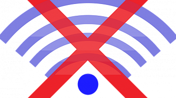 icono de bola con ondas como antena tachada en rojo